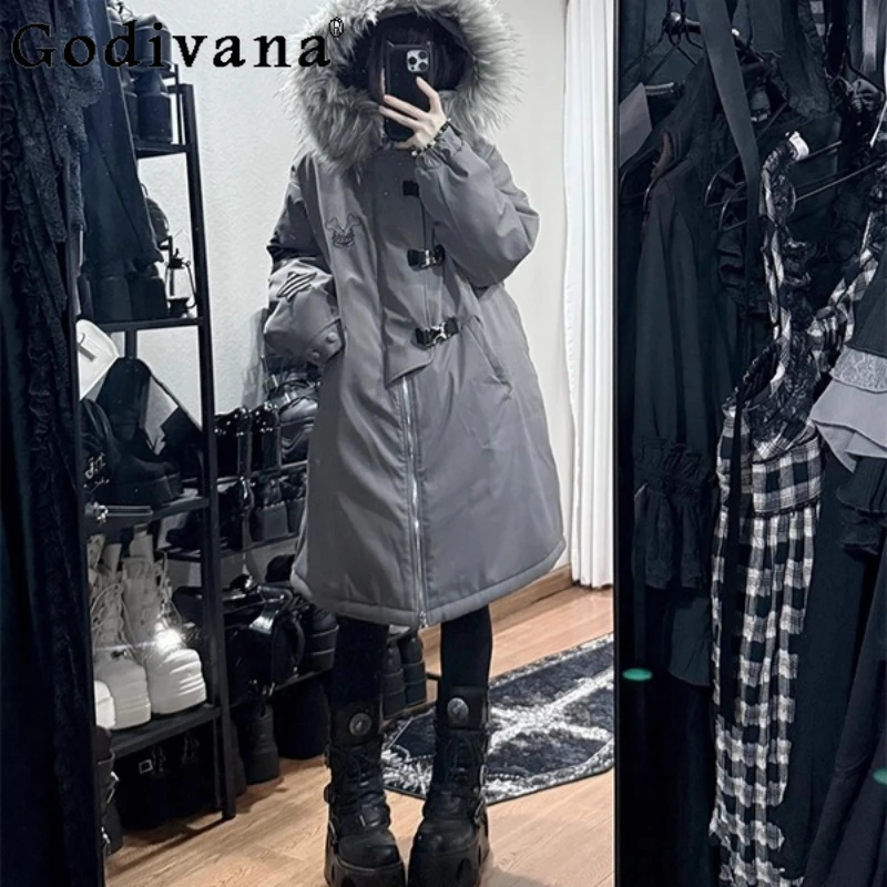 ثقافة فرعية الراقية رمادي منتصف طول سترات الإناث التخسيس القطن سترة دافئة المرأة الخريف الشتاء اليابانية معطف مبطّن #2