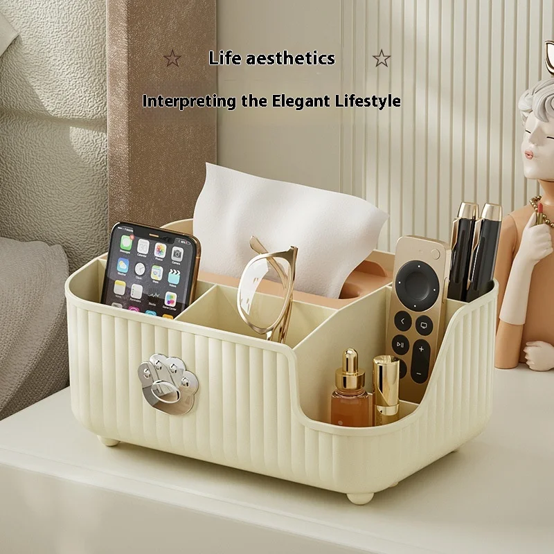 Desktop Tissue Box Partition Storage Design Mobile Phone Holder Design Multifunctional Tissue Case Small Items Desktop Organizer