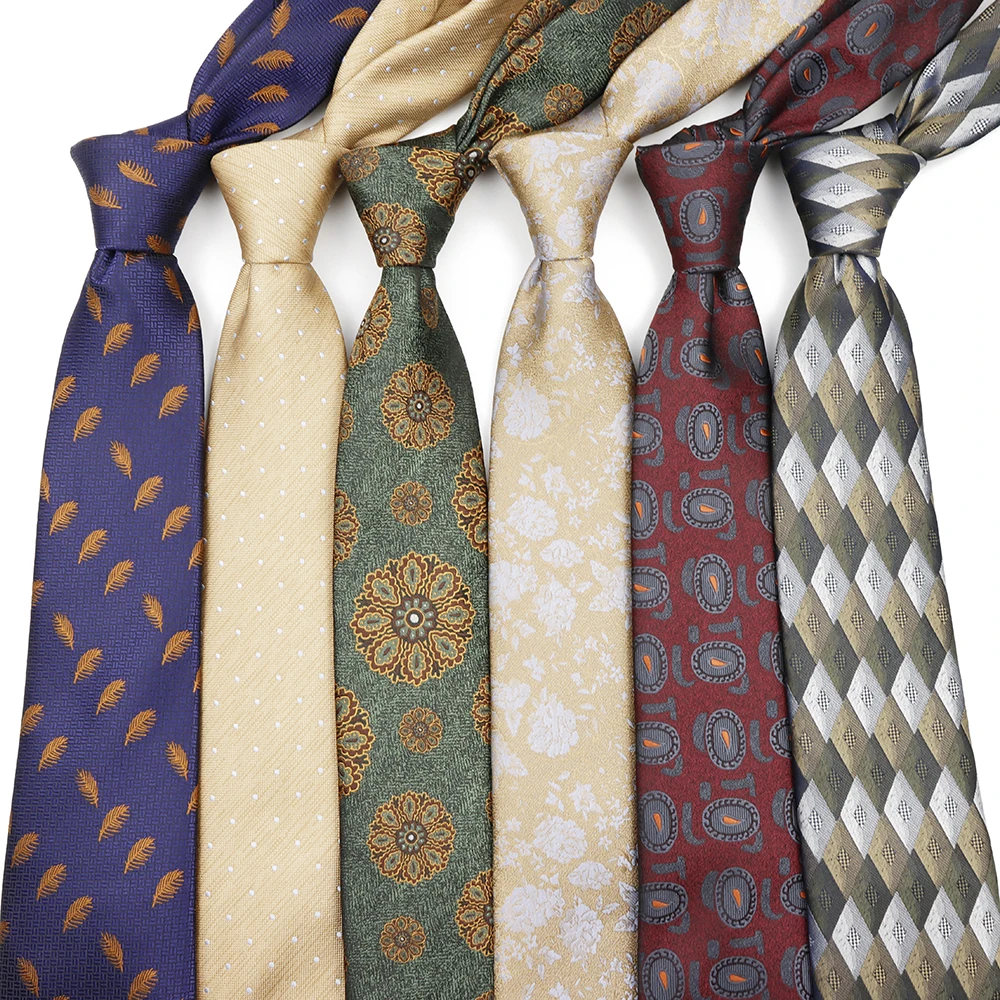 Men's 7-8CM Beautiful Ties Red Blue Black Flower Stripe Printed Jacquard Weave Necktie Gentlemen Wedding Party Accessories Gifts