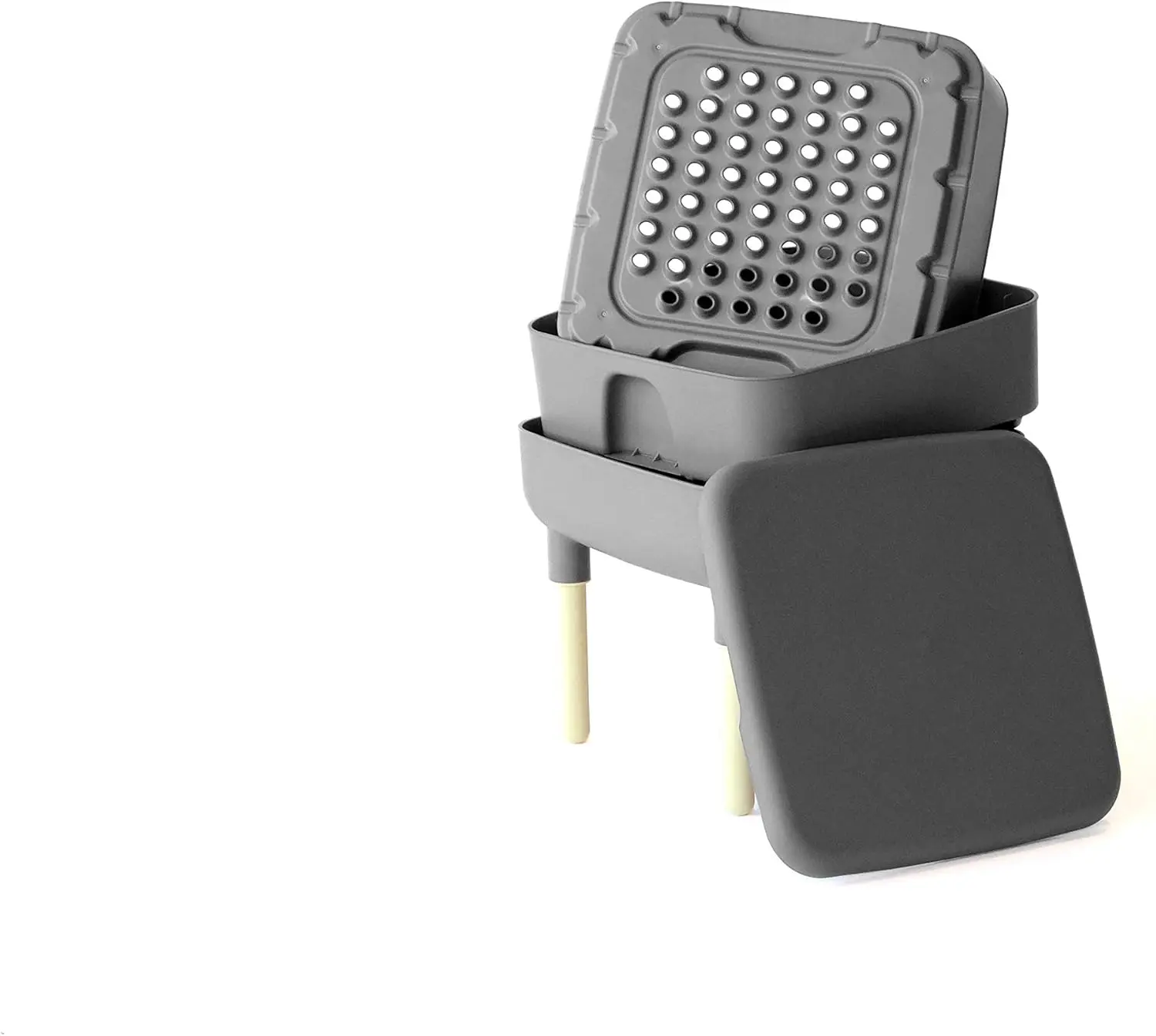 2-Tray Worm Composter Bin for Indoor Use, Grey - Efficient Vermicomposting System with Moisture Control