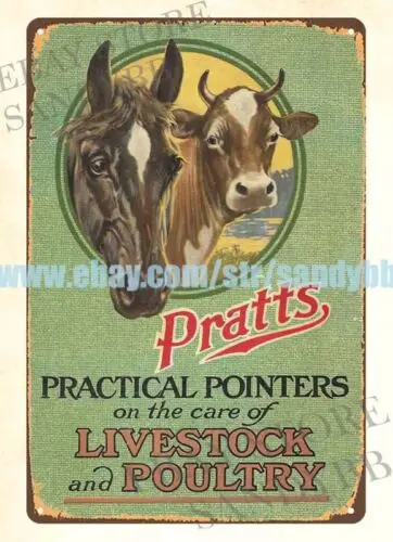 1920 PRATTS PRACTICAL POINTERS LIVESTOCK HORSES POULTRY CATTLE tin sign