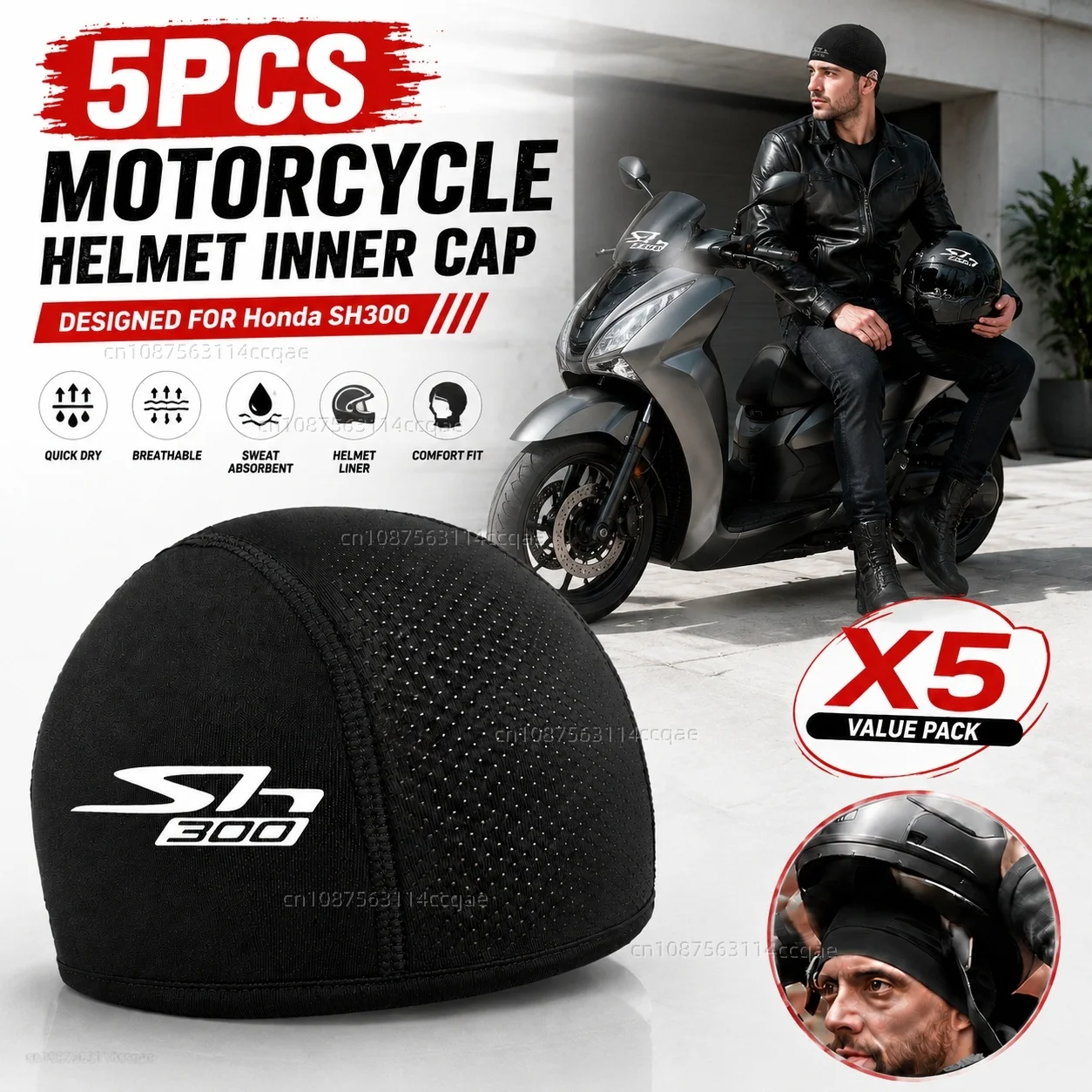5pcs Motorcycle Helmet Inner Cap Hat Quick Dry Breathable Hat Racing Cap Thin Rider Gear For Honda SH300 SH 300 SH300I SH 300I I