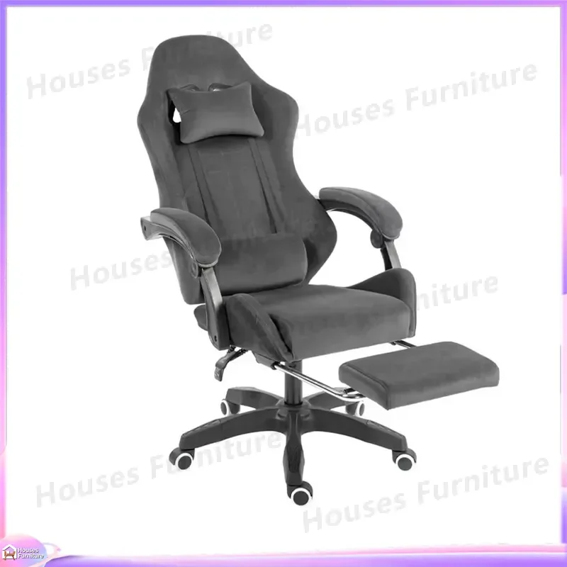 Cadeira de Jogos Ergonômica em Tecido Veludo Fosco, Altura Ajustável, Estilo Racing, Cadeira de Computador com Base em Liga de Alumínio e Nylon