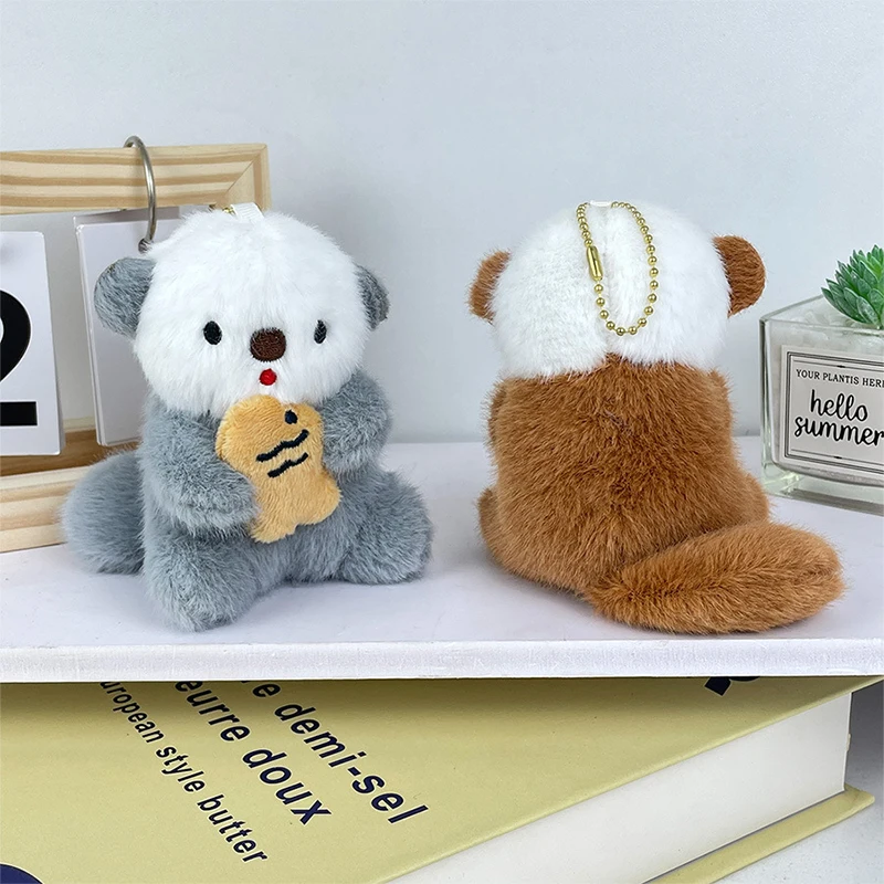 Cute Otter Holding Fish Plush Pendant Cartoon Stuffed Animal Keychain Lovely Bag Decoration Car Key Accessories