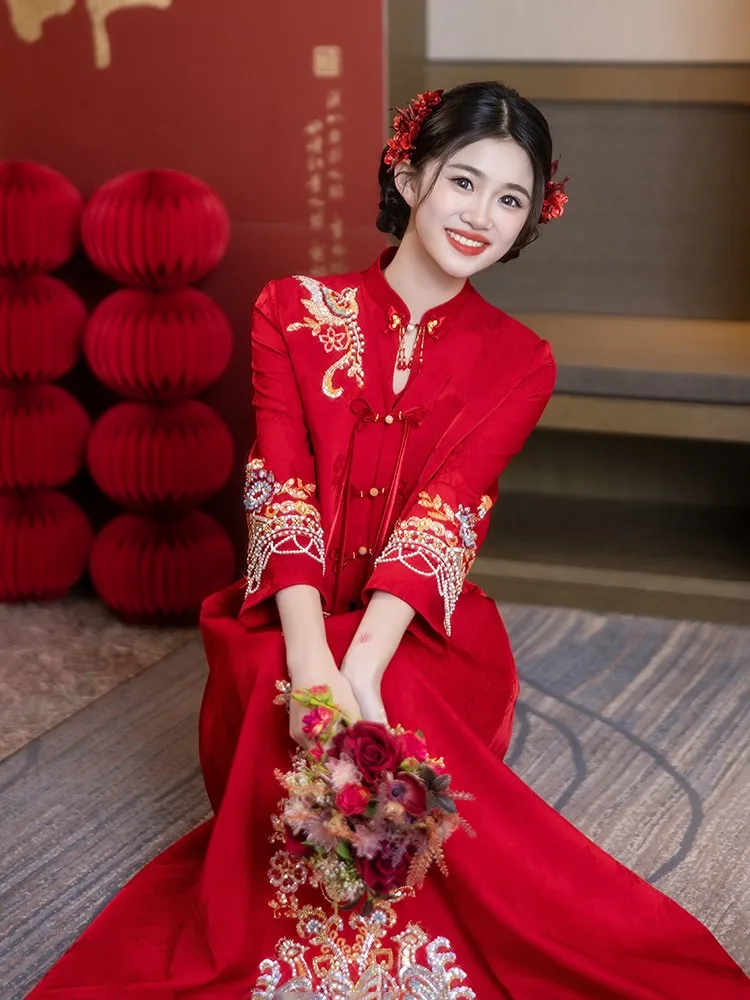 

New Chinese-style wedding dress toasting set and formal for brides