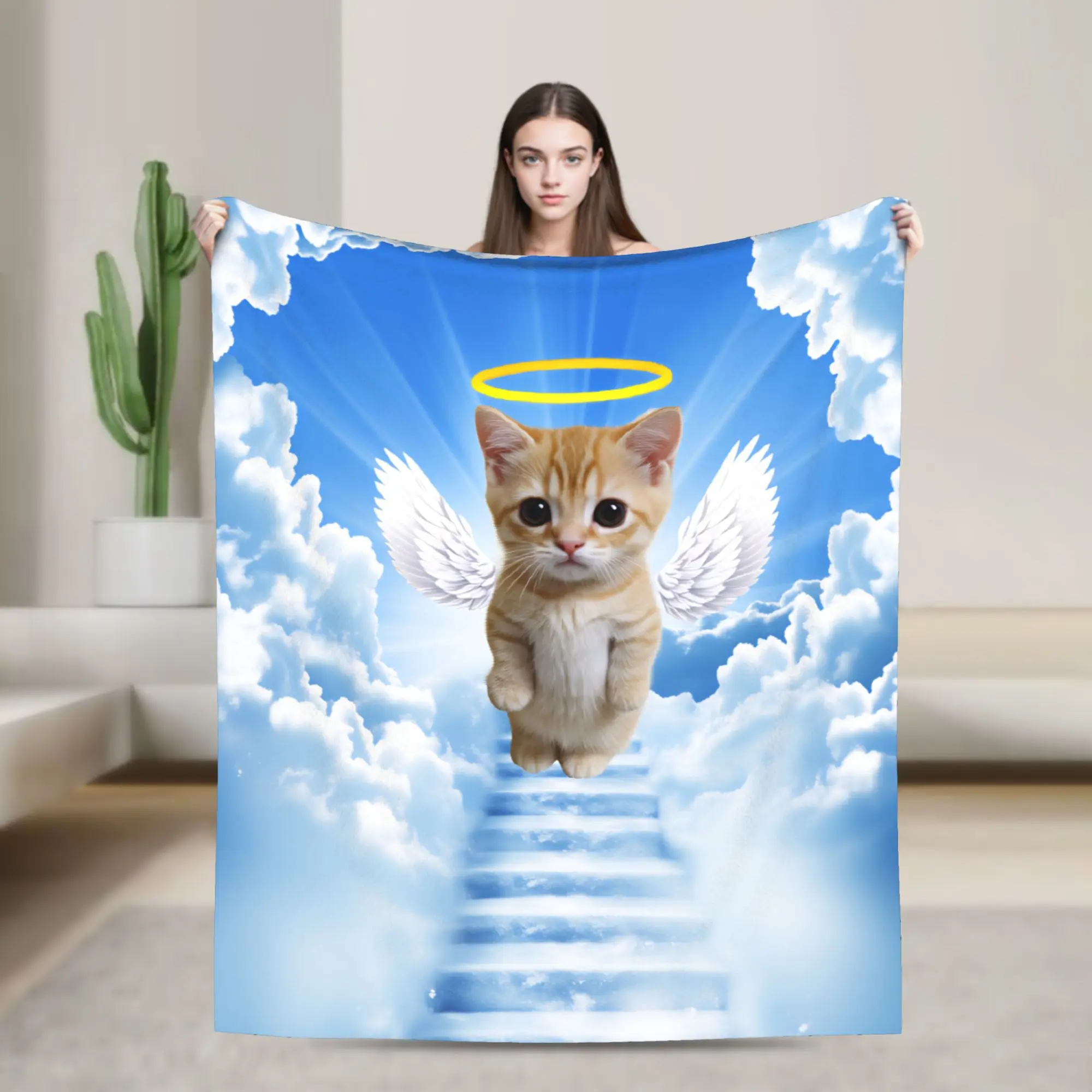 Stairway to Heaven Cat Throw Blanket Warm Graphic Blankets  For Couch Chair Travel Car Flannel Bedspread Bed Cover