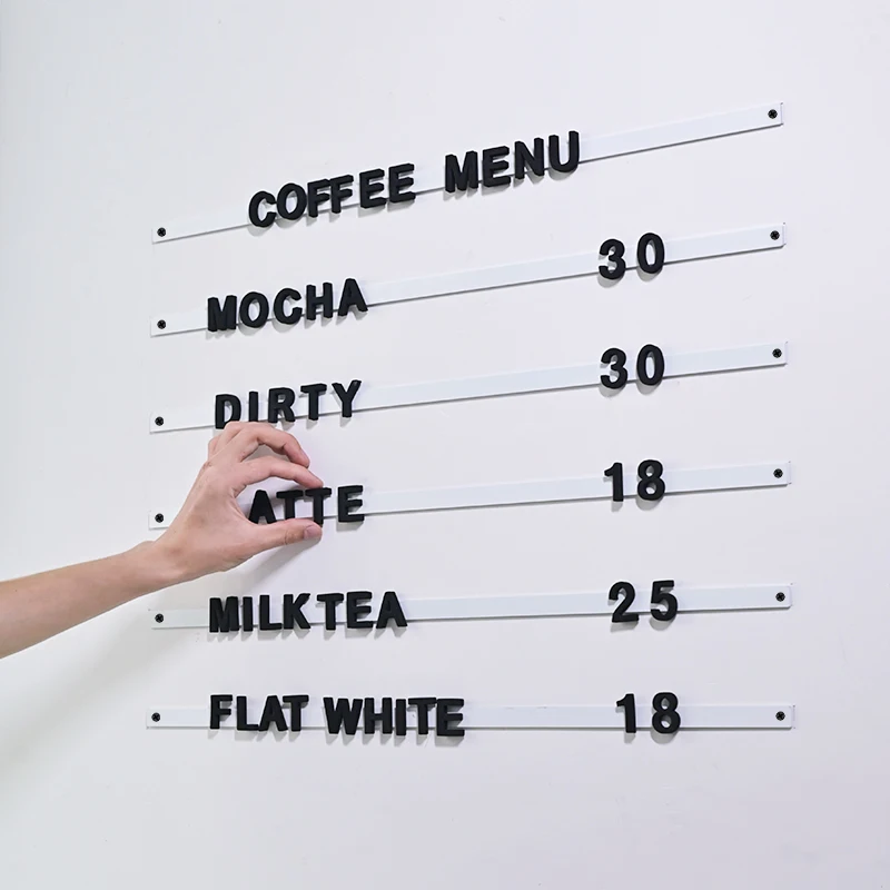 

White Magnetic Fridge Stickers Menu for Cafe or Cafeteria Letter Number Black Strips Foams,magnetic