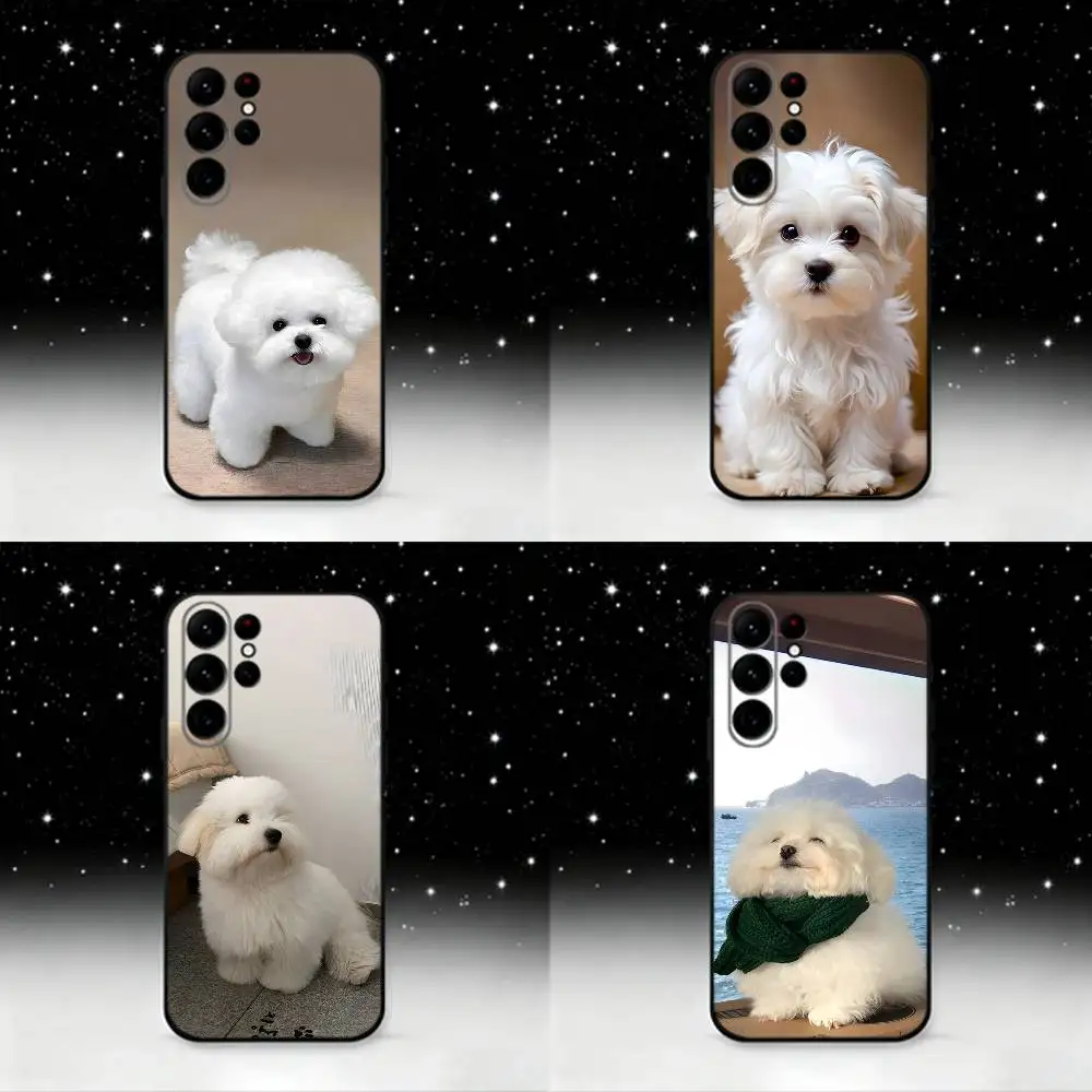 

China Line Puppy Maltese Dog Phone Case For Samsung S25,S24 Ultra,S20,S30 plus,S22 plus,S23,S30 Ultra 5G Silicone Black Shell