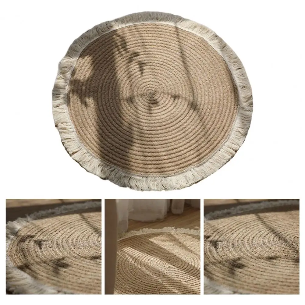 Floor Mat Practical Compact Floor Carpet Hand-woven Rattan Carpet with Tassel Decor Housewarming Gift