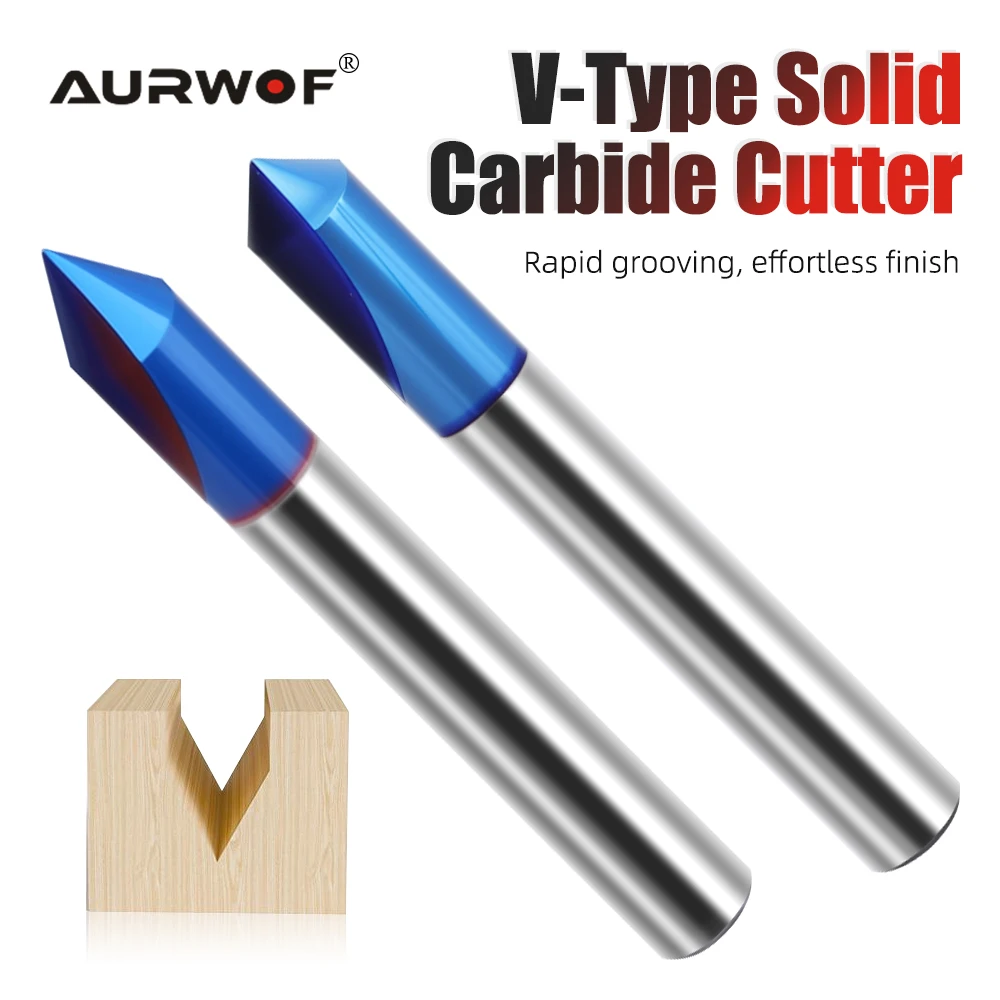 AURWOF 1PC Woodworking Milling Cutter Blue Nano V-shaped Knife Overall Alloy 15-90 Degrees Carving Knife Trimming Machine Head