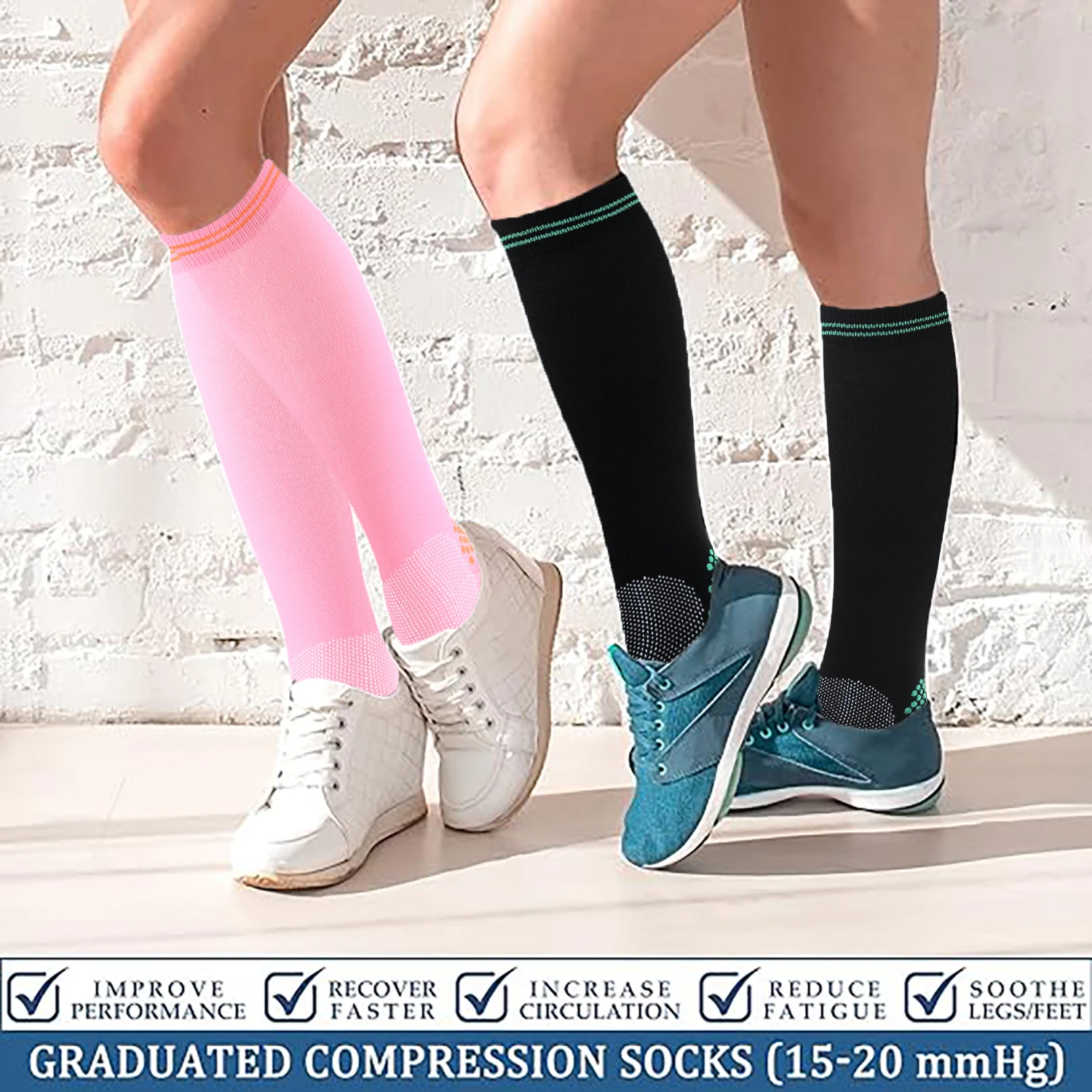 Chaussettes de sport de compression élastiques, anti-fatigue, pour football, course à pied, vélo, canadisme, varices, œdèmes