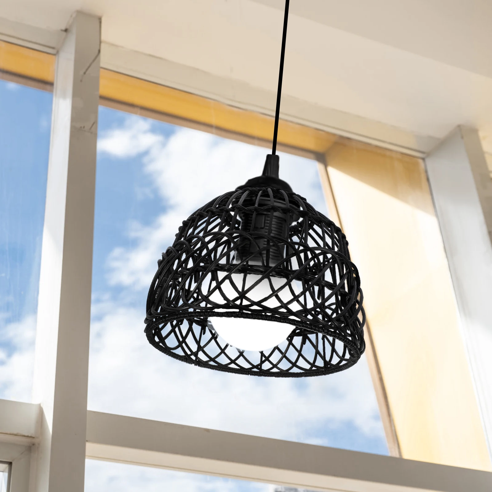 

Simulated Rattan Shade Woven Pendant Cover Iron Hanging Home Bar Restaurant Weaving Lamp Shade Light Shades Replacement