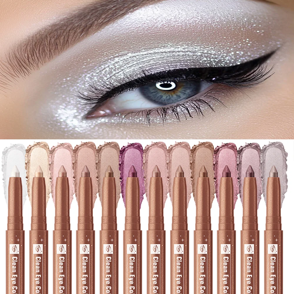 12 色防水アイシャドウスティック長期的な高着色シマーグリッターとマットアイシャドウペンシルメイクアップ