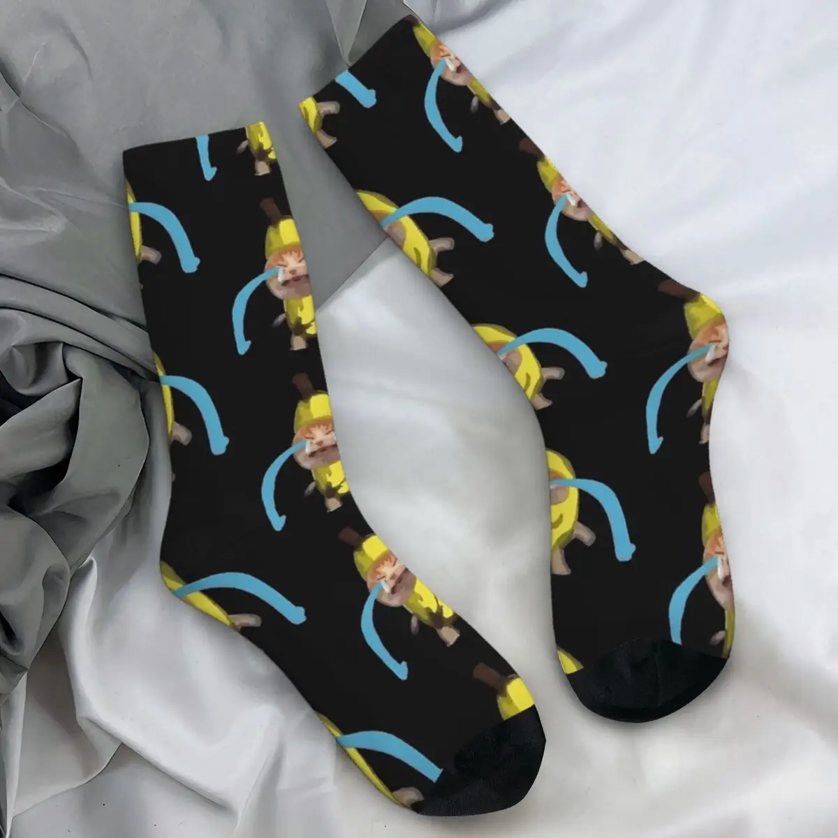 Banana Cat Crying Meme Socks Winter Funny Fruit Stockings Elegant Couple Medium Soft Socks Design Skateboard Anti Skid Socks