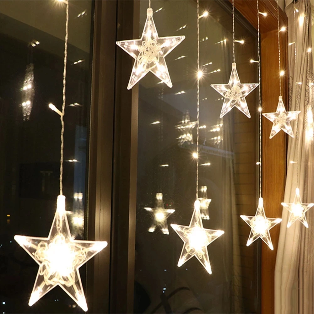 Cortina de cadena de estrellas Led, guirnalda de luces de hadas para exteriores, decoración de fiesta de año nuevo para habitación, boda, Navidad, hogar