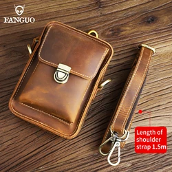 Crazy Horse Leather Men Waist Pack Phone Pouch Bag Genuine Leather Waist Bag Small Chest Shoulder Belt Bag For Male Back Pack