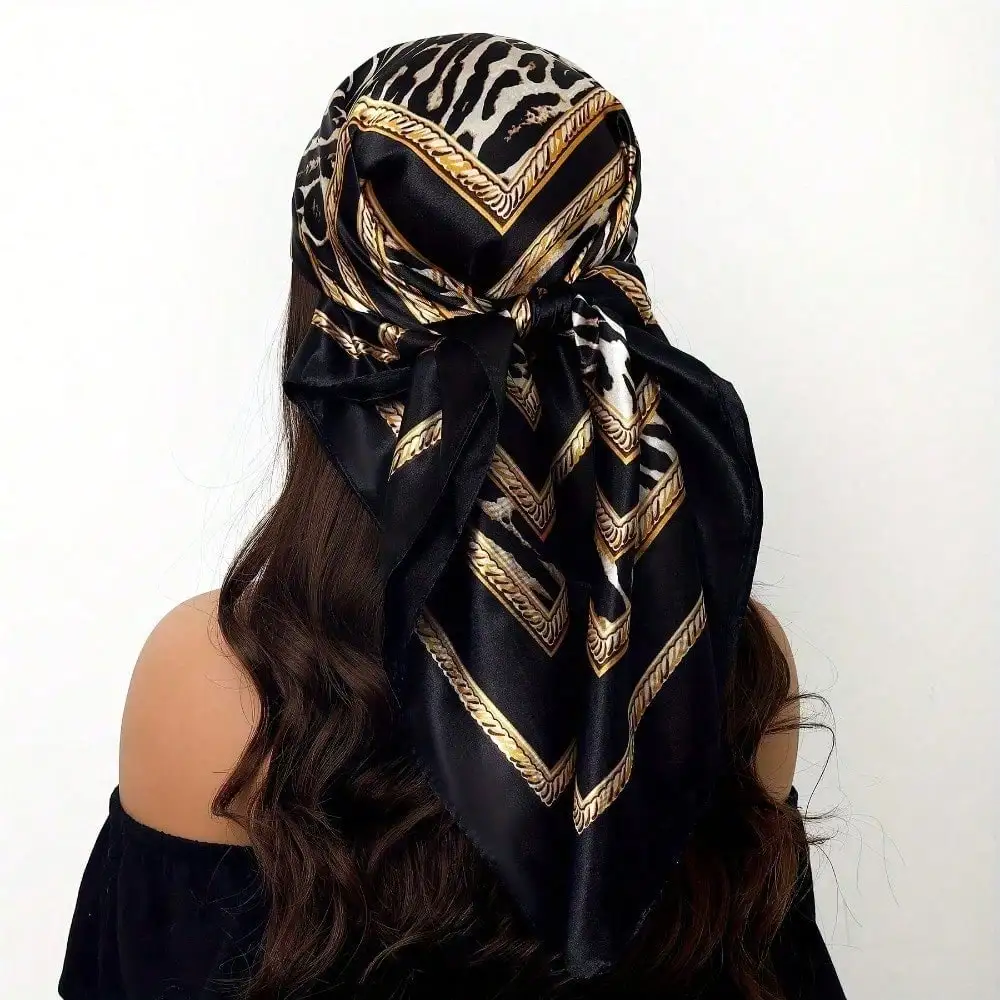 

1 шт. Классический женский квадратный платок с леопардовым принтом 90x90 см – модный тонкий шарф, мягкий на ощупь платок для головы и повязка для волос
