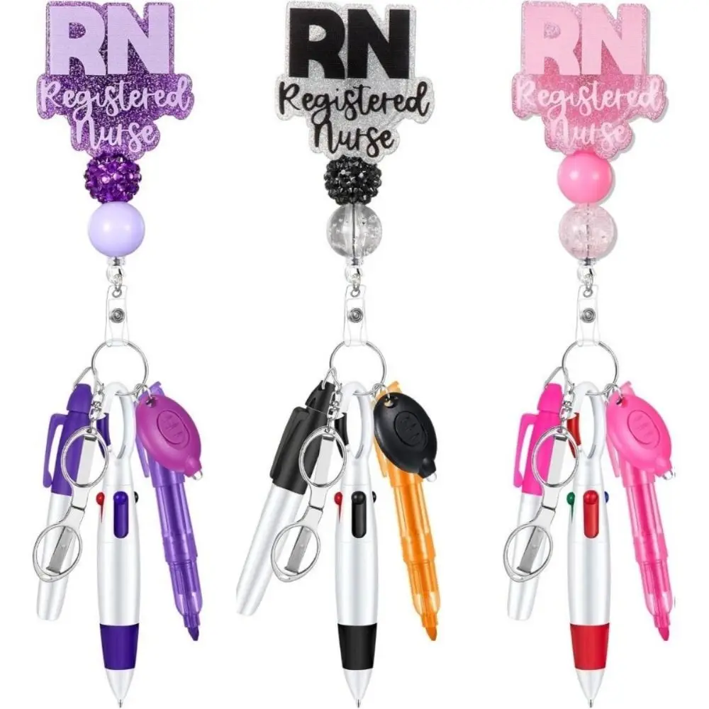 New Retractable Nurse Pen Pack Portable Lanyard Keychain Nurse Badge Set Durable ID Badge Reels Nurse Badge Clip Gift