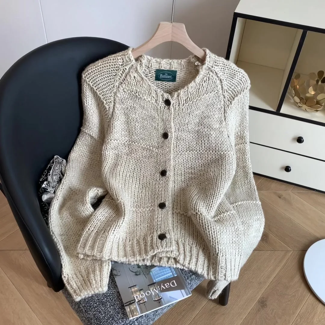 

Женский абрикосовый кардиган с круглым вырезом, японский свитер, винтажный джемпер Y2k 2000-х годов, трикотаж, кашемировый свитер с длинными рукавами, весна-осень