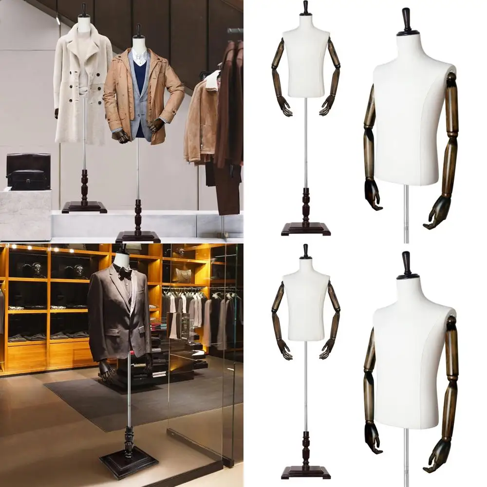 

Adjustable Height Male Mannequin with Wooden Arms for Clothing Displays, 61-78