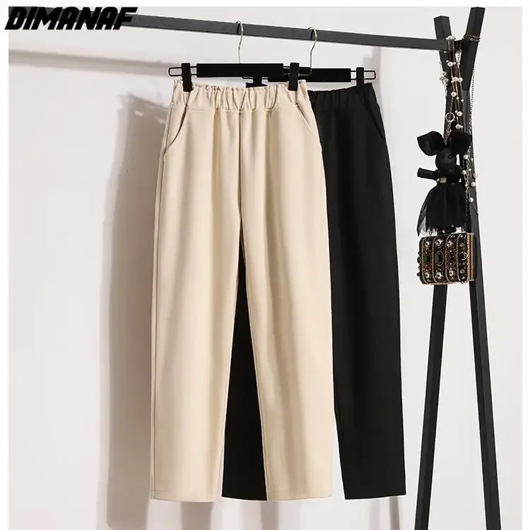 Dimanaf 2024 New Autumn Winter Plus Size Women Pants Trousers Loose Casual Thick Cotton Wool Long Pants Solid