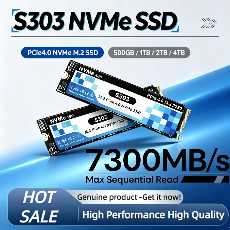 S303 4TB NVMe M.2 PCIe 4.0 Internal SSD, 7,300MB/s Max Read Speed, for Gaming Laptops, PS5 and Desktop PCs.