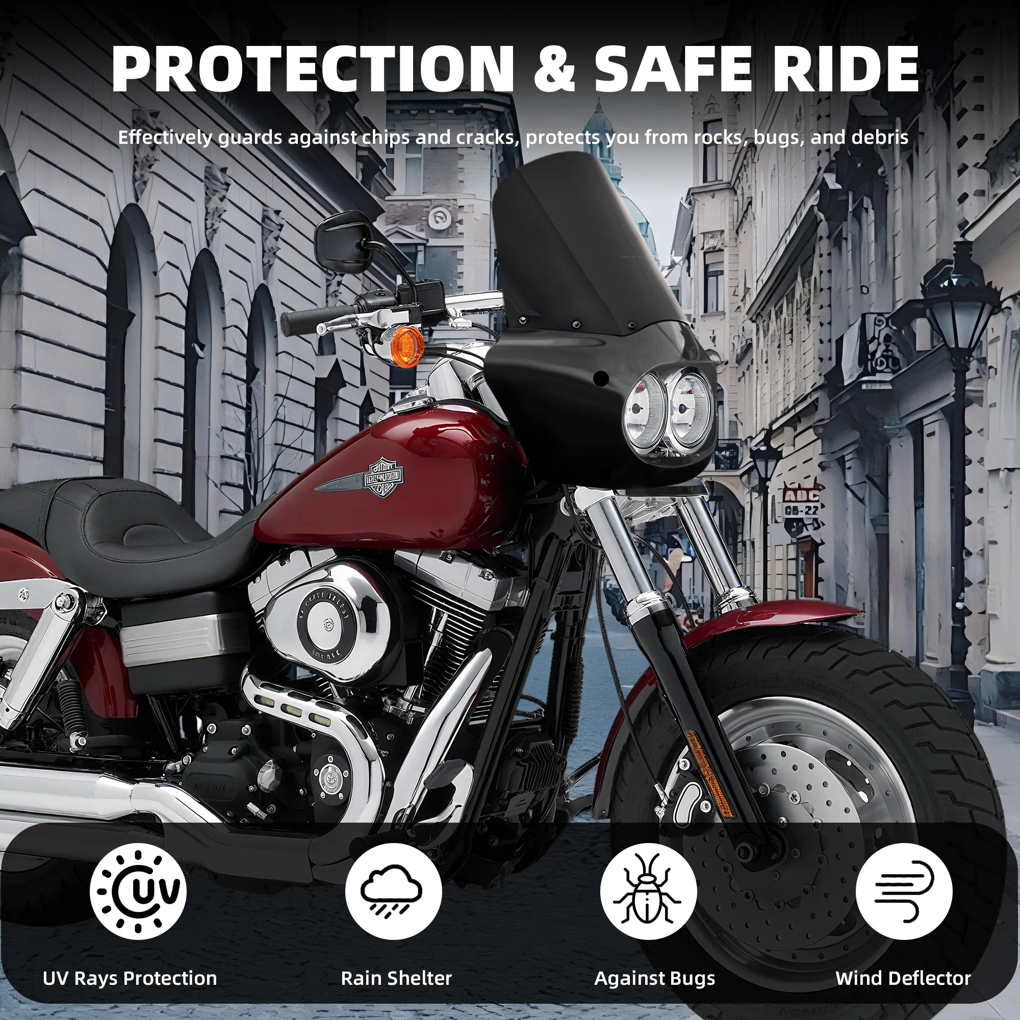 فات بوب الزجاج الأمامي 15 "الزجاج الأمامي دينا فات بوب دراجة نارية مصباح مزدوج هدية فقط ل هارلي دينا فات بوب FXDF 2008-2017