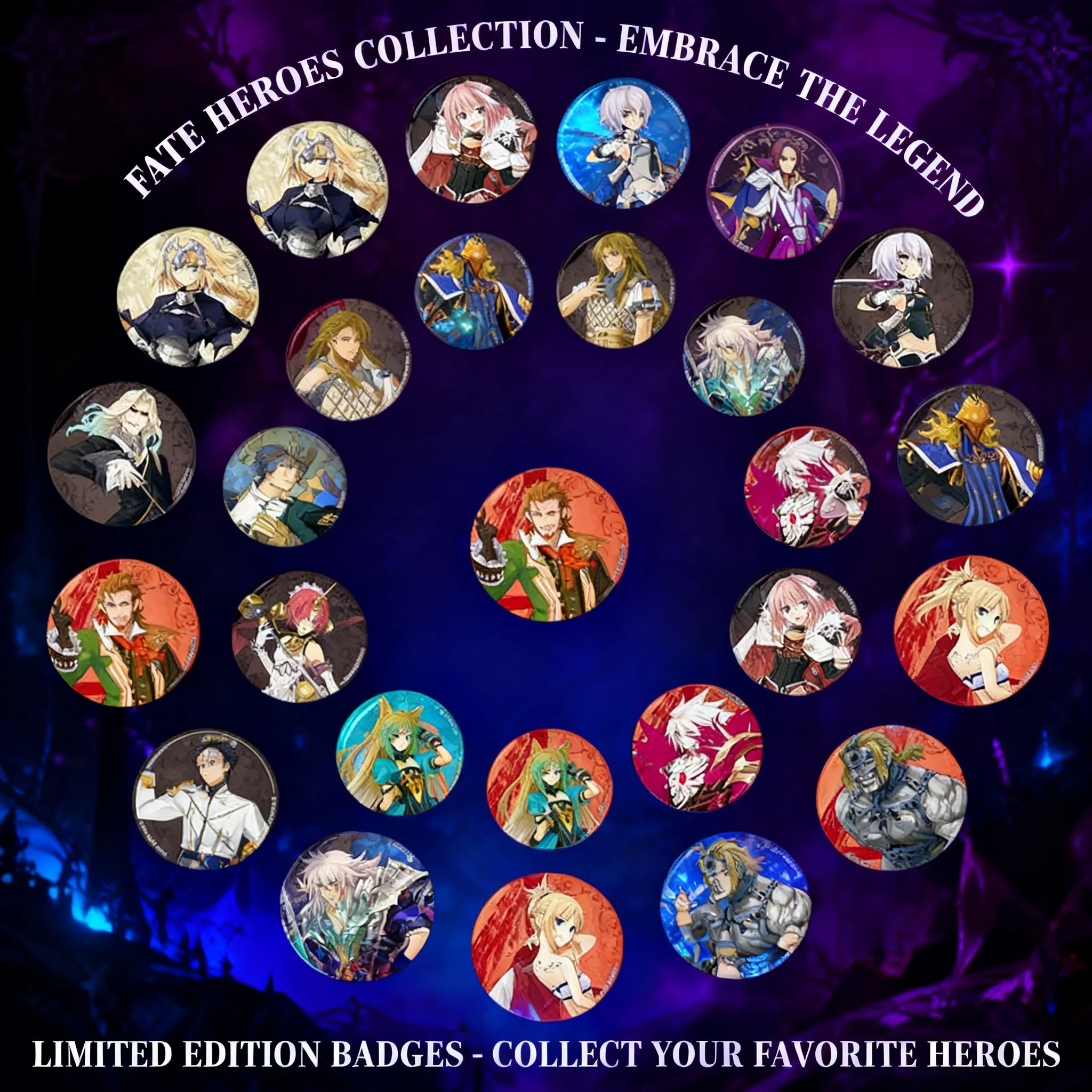 

Fate Apocrypha Anime Badge FATE Series Pin Joan of Arc Mordred Karna Chiron Anime Chest Badge Cartoon Character Collectible