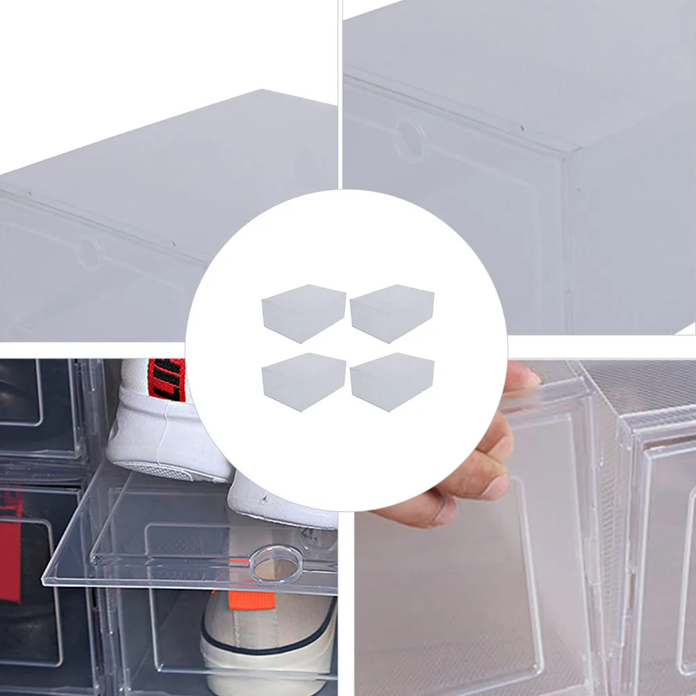 

4pcs PP Transparent Box Organizer Stackable Drawer Type Shoe Rack Under Bed Cabinet Storage Keep Shoes Clean Organized Shoe