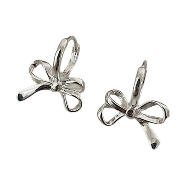 

S1Y1 Elegant Silver Ear Adornments Stylish Accessories Ribbon Earrings Dangle Earrings Fashionable Ear Studs Alloy Material