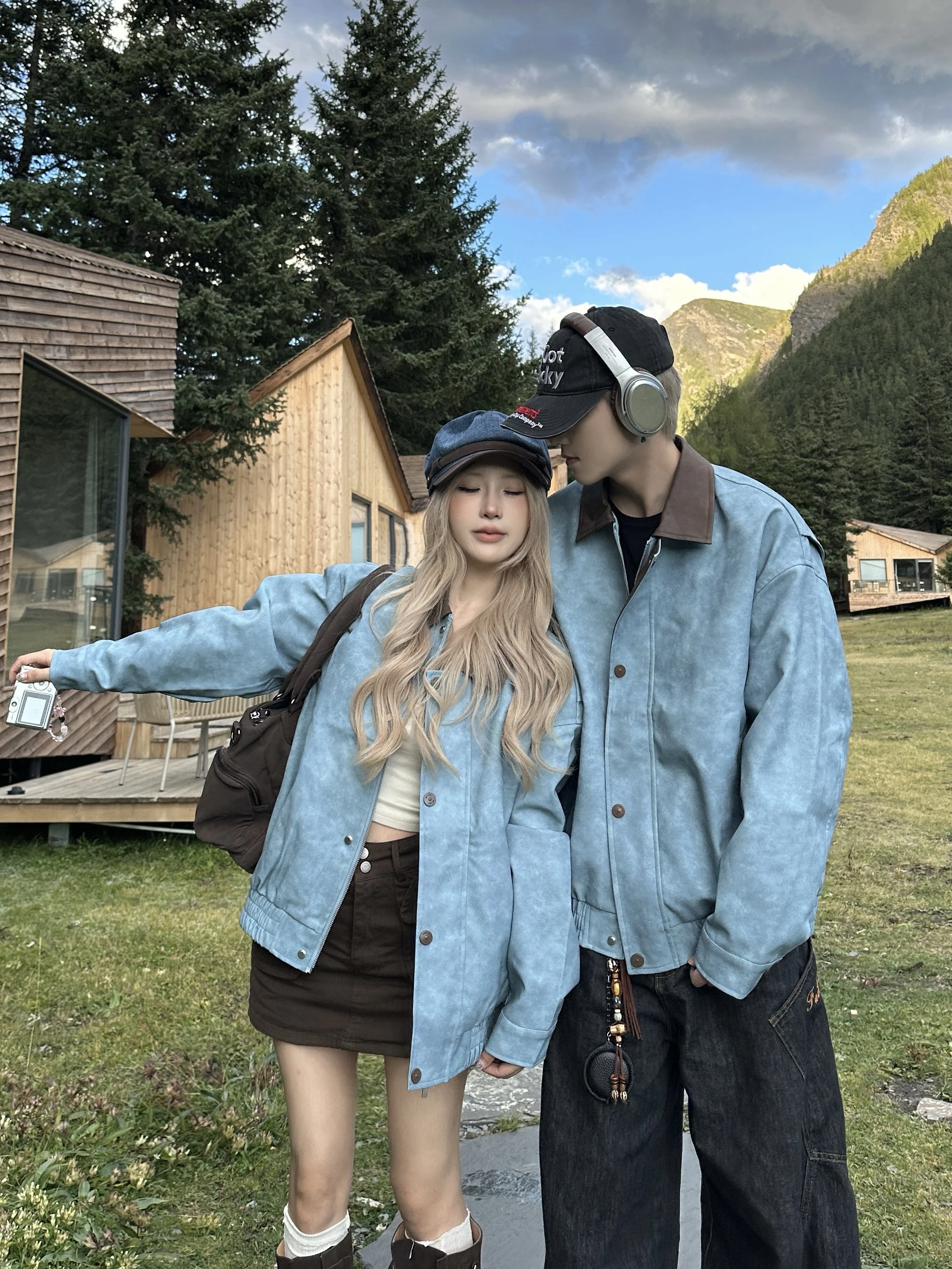 

American Retro Thiened PU Leather Jaet Men's Loose Collar Cotton Workwear Autumn Winter Faionable Outerwear Coat