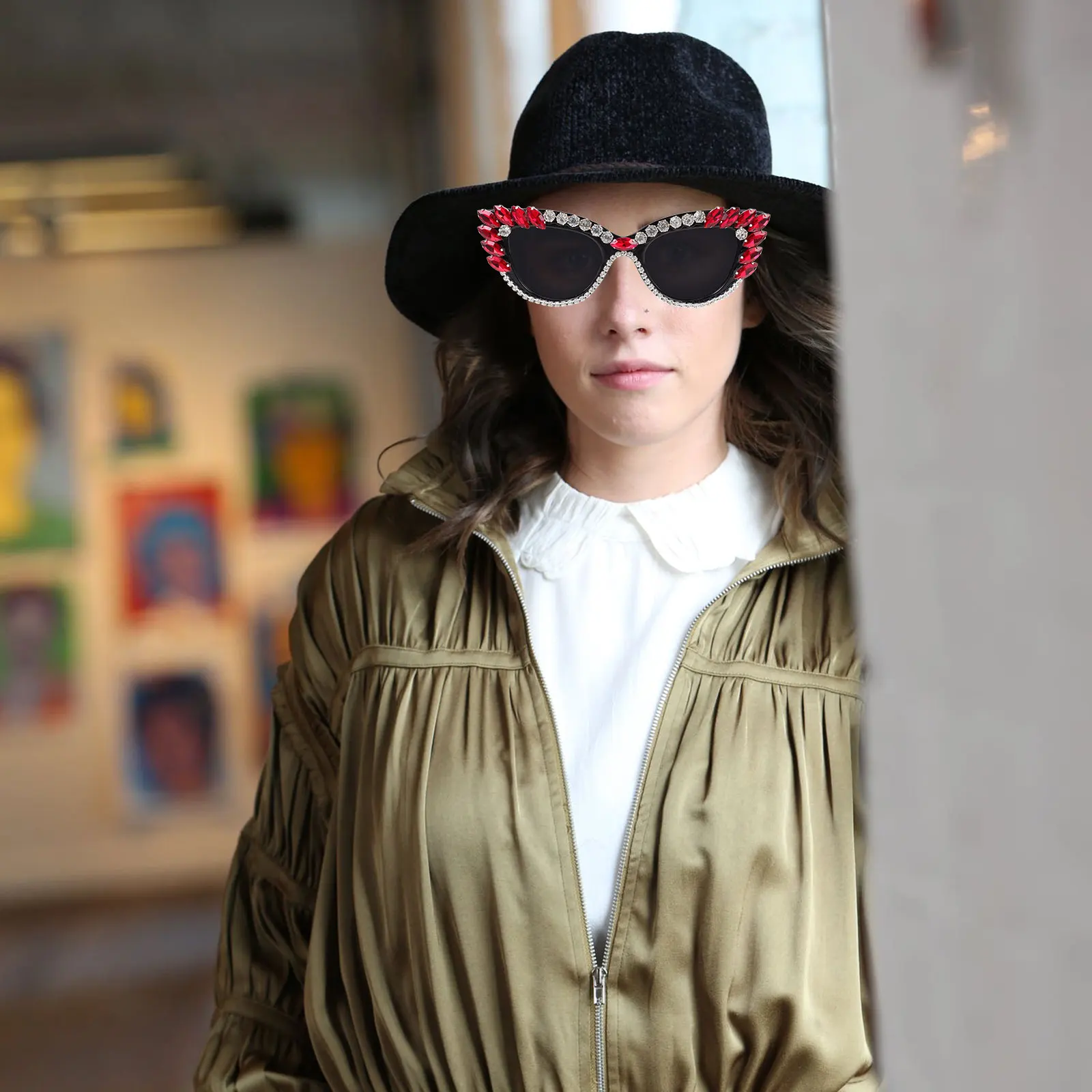 

Rhinestone Sunglasses Fashion Eyewear Lightweight PC Material Women Party Photo Prop Summer Events Glasses Accessories