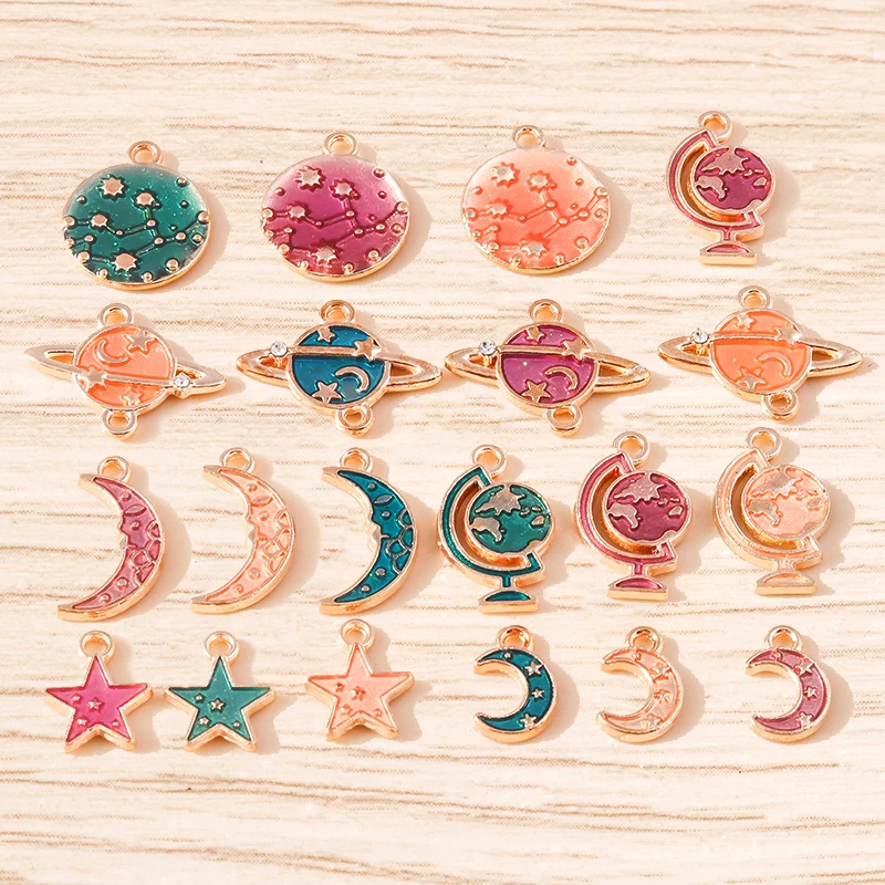 Tusember 10 Stück Emaille Galaxy Planet Mond Stern Charms Anhänger für Halsketten Ohrringe Armbänder DIY Schlüsselanhänger Schmuckzubehör – Detail 2