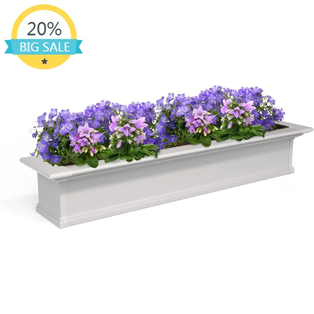 Jardinera blanca para ventana de 60 cm de largo x 12 cm de ancho x 10 cm de alto con depósito de agua de 1.25 galones