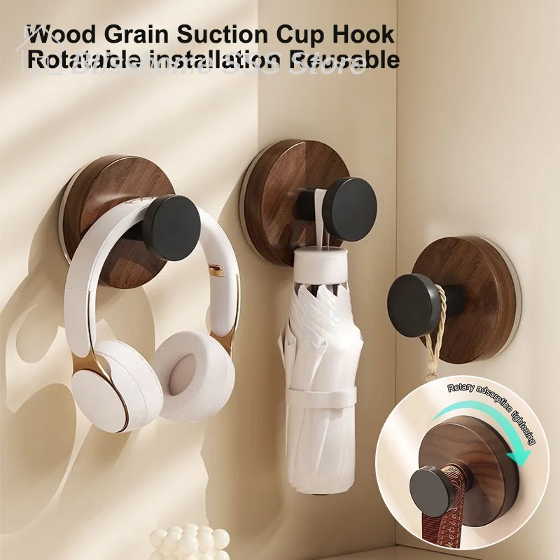 【S】Top-Quality Updated Wood Suction Cup Hooks Walnut Keys Adornment Hook Door Back Clothes Towel Hanger Cabinet Drawers