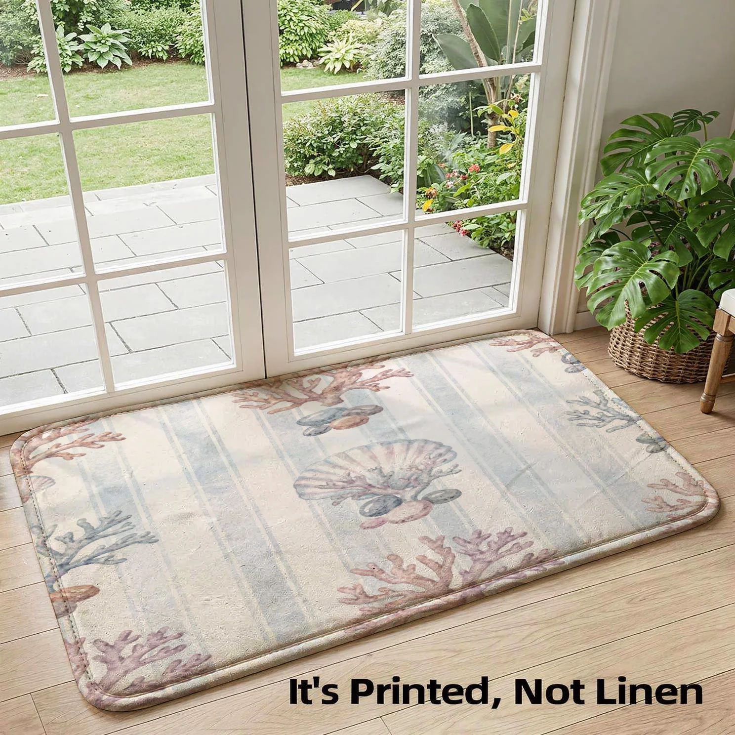 Coastal Nautical Shell Coral Rug Mat Runner for Beach Bathroom Entryway Decor Tropical Ocean Style House Mat