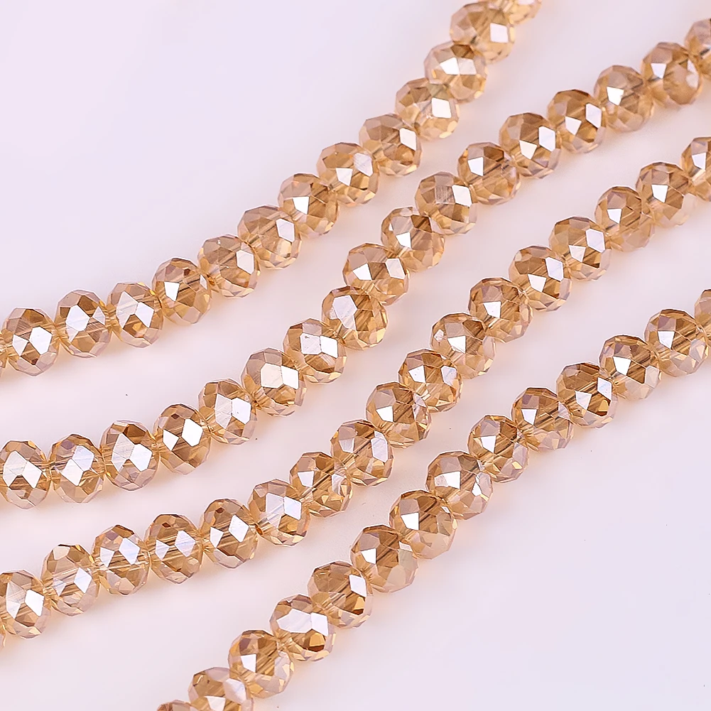 8mm Champagne Color Faceted Crystal Beads with Holes Glass Prism Faceted Costume Sewing Decorative Jewelry Necklace Accessories