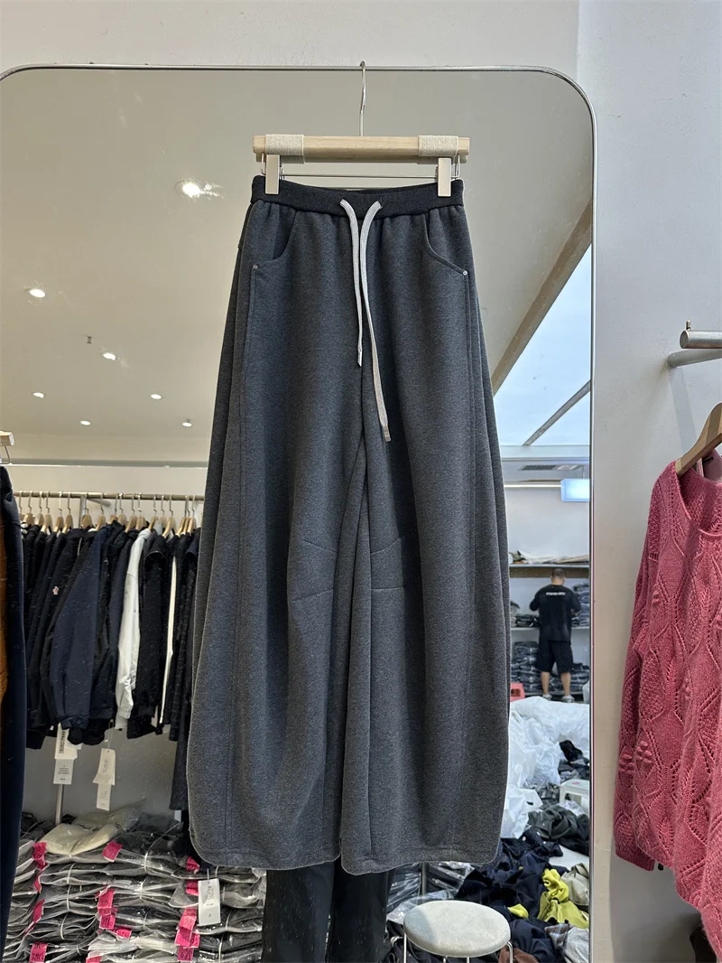 

Модные свободные спортивные брюки на флисовой подкладке, осенне-зимние, в корейском стиле, с лоскутным дизайном, в стиле «ленивый шик», с эффектом «ножевого» кроя