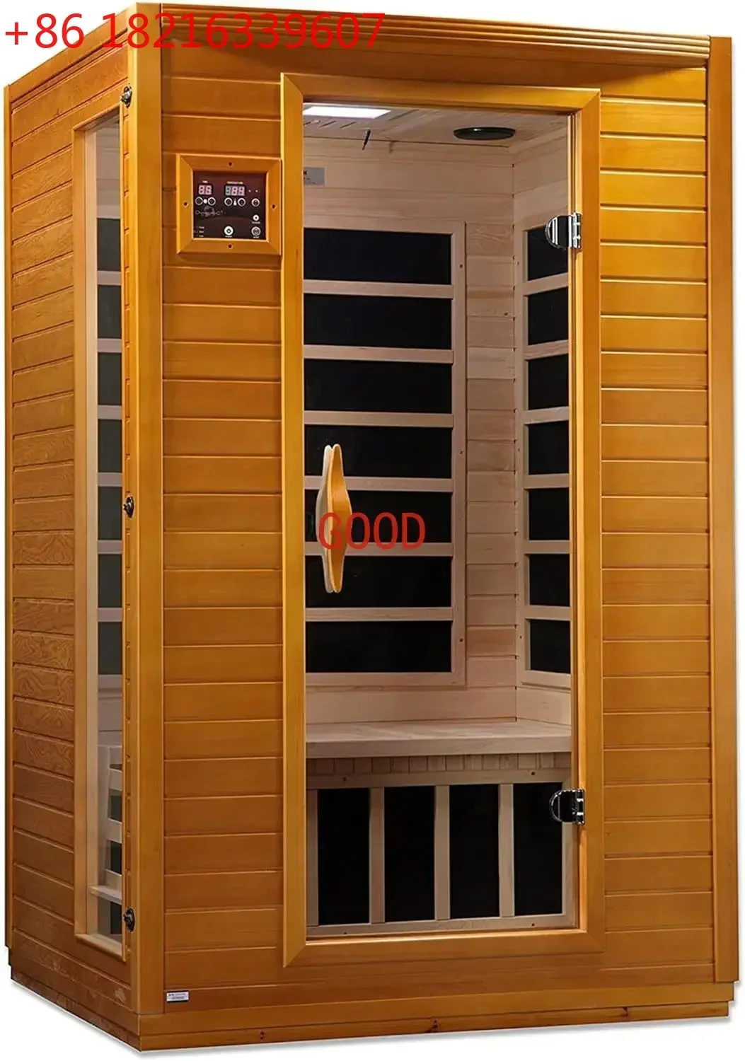 Andora 2 Person Low EMF 6 Heating Panel Infrared Therapy Wood Dry Heat Sauna with Bluetooth MP3 Aux Connection for Home