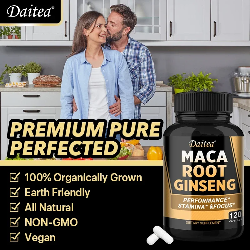 Organic Maca Root + Ginseng Capsules, Black + Red + Yellow Peruvian Maca Root Extract Supplement for Men and Women - Vegetarian