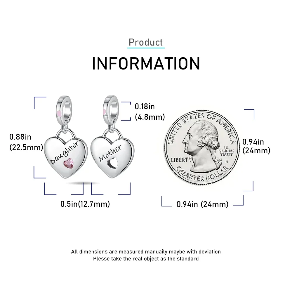 Beautiful 925 Sterling Silver Daughter & Mother\'s Love Double Charm Fit Pandora Bracelet Mother\'s Party Jewelry Accessories