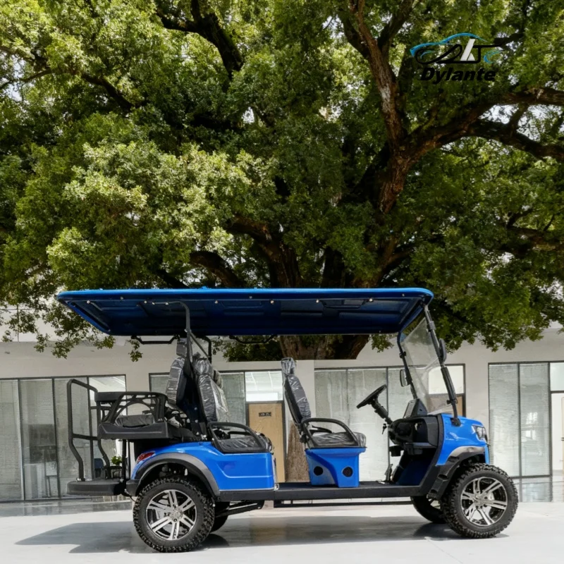 عربة جولف كهربائية تتسع لـ 6 أشخاص من المصنع، مركبات الاستقبال في الملاهي، عربات الشاطئ مع إطارات للطرق الوعرة للزجاج الأمامي قابلة للطي
