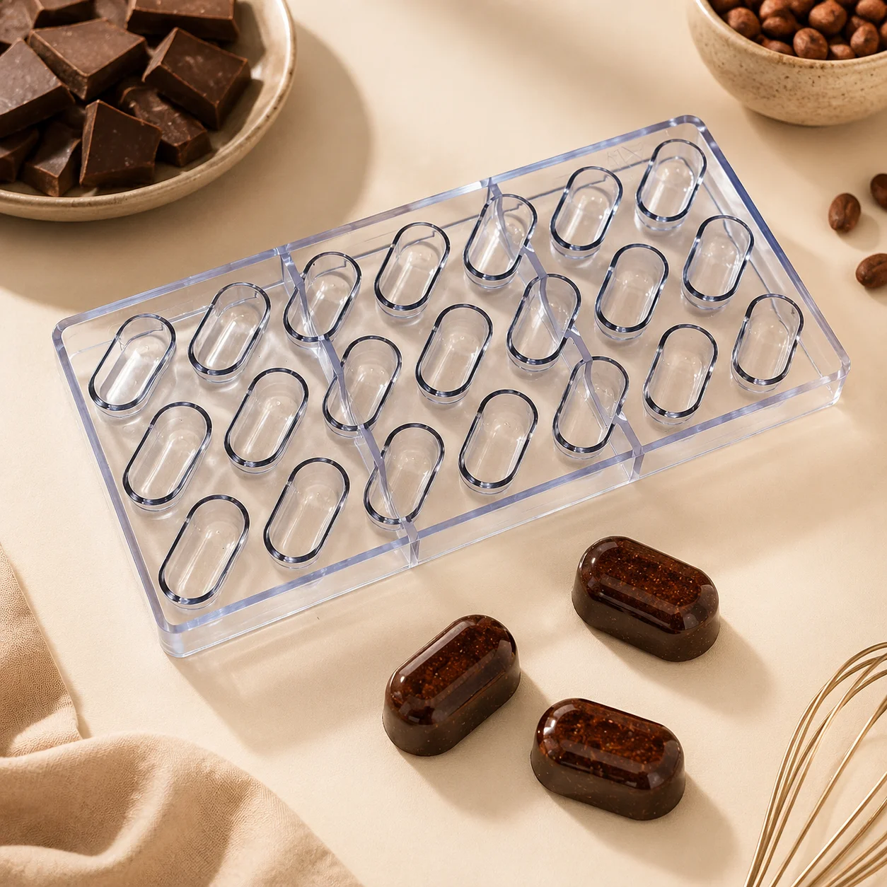 Small Capsules Shape Polycarbonate Chocolate Mold, Beginner Friendly & Easy Release Candy Bonbons Baking Mould