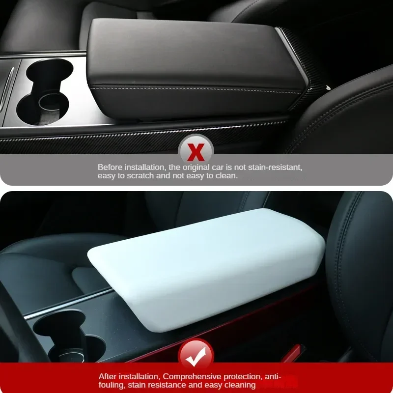 For Tesla Model 3 Y 2023 Accessories Armrest Protector Box Cover White Soft TPE Center Console Panel Pad