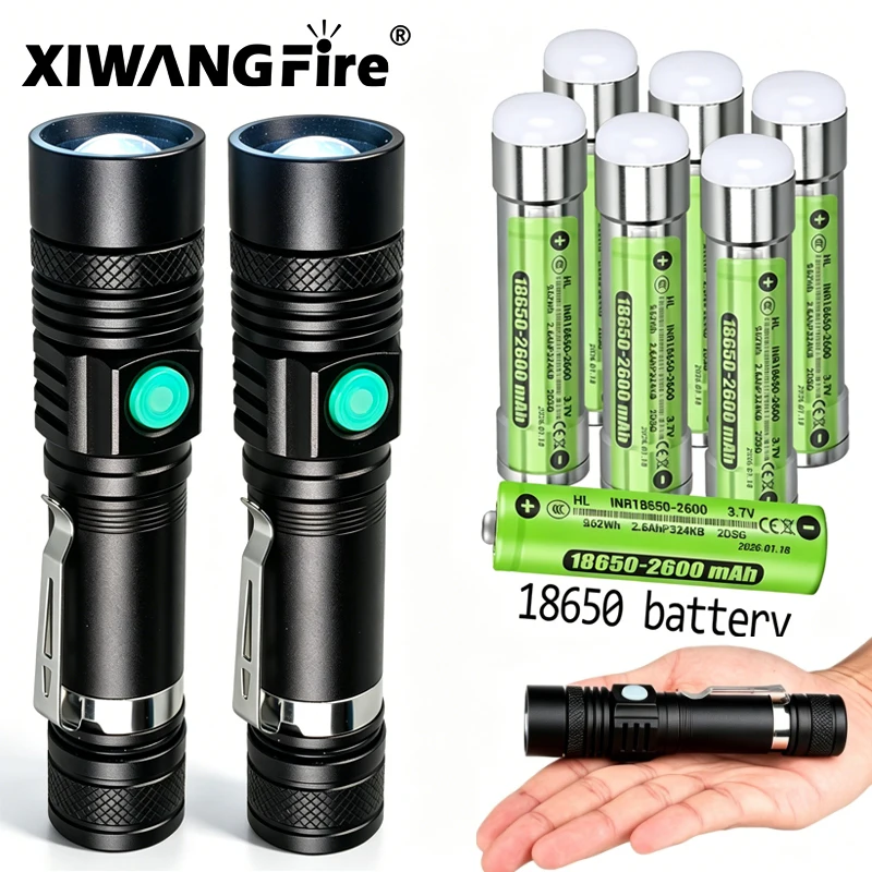 2000LM Bright T6 LED Flashlight,Portable Tactical Zoomable Defense Light with Clip, Outdoor Waterproof Torch for Fishing Camping