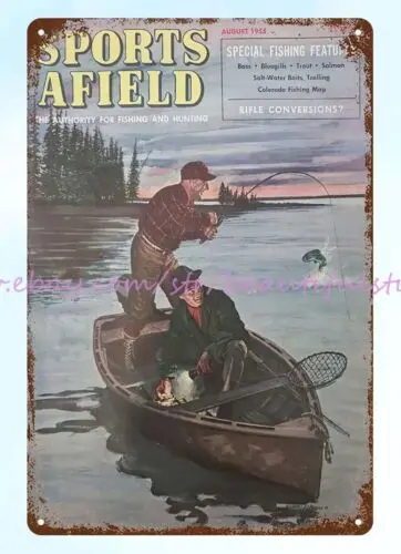 1955 Sports Afield Fishing metal tin sign living room decorating ideas