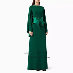 Ray Fashion A Line Prom Dress Boat Neck Full Sleeves With Beading Crystal For Women Formal Occasions فساتين سهرة Saudi Arabia