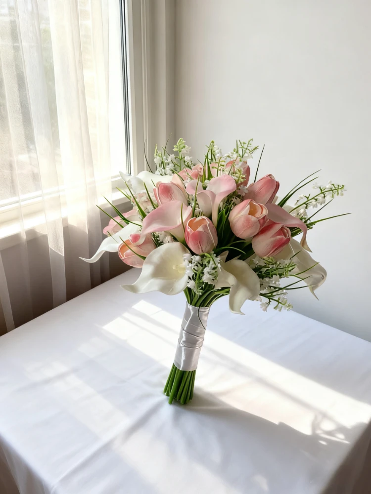 الأبيض الاصطناعي زنبق الكالا باقة الزفاف الزفاف عقد باقة الزهور وصيفه الشرف زهور الزفاف اكسسوارات الزفاف #4