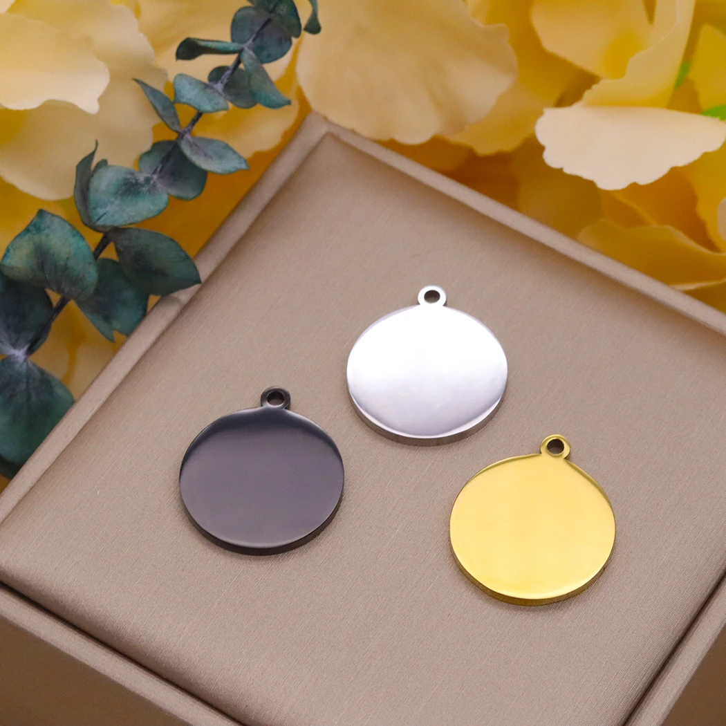 3pcs Round Stainless Steel Blank Charms Gold Plated Engraved Logo Tags Round Disc Pendants For DIY Jewelry Making Accessories