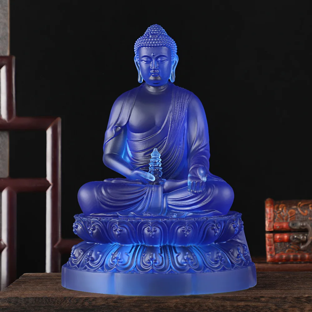 Cz  statue resin ornaments three treasures  medicine buddha for home living room home worship ancestral hall blue glazed